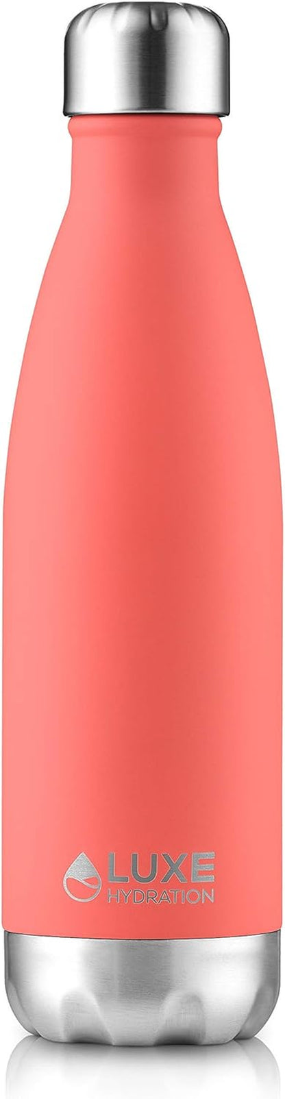 17Oz Travel Water Bottle - 18/8 304 Stainless Steel, Double Wall, Vacuum Insulated - Keep Drinks Cold for 24 Hours, Hot for 12 Hours - Leakproof Reusable Drink Holder - Coral