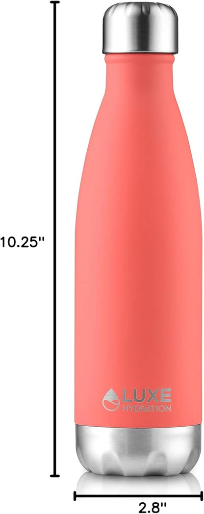 17Oz Travel Water Bottle - 18/8 304 Stainless Steel, Double Wall, Vacuum Insulated - Keep Drinks Cold for 24 Hours, Hot for 12 Hours - Leakproof Reusable Drink Holder - Coral